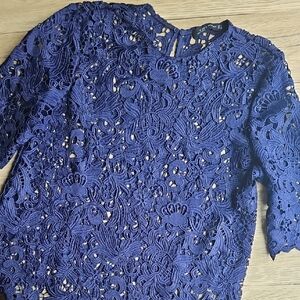 Zara Navy Blue Eyelet Embroidered Lace Top S